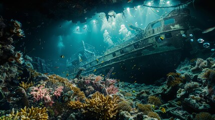 Fototapeta premium Beautiful colorful corals under the sea and schools of fish