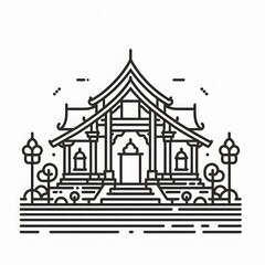 AI Generate of Line Icon of Buddhist Temple, Buddha's Temple, Buddha, Temple, with White Background
