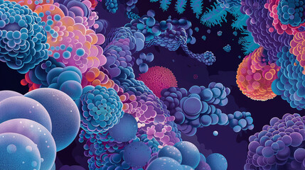 Obraz premium Illustrate a conceptual depiction of cellular signaling cascades, represented through cascading layers of vibrant, interconnected shapes and patterns.