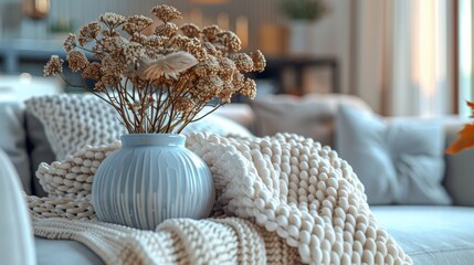 Fototapeta premium 3D Close-Up of Home Decor: intricate textiles, showcasing textures and design elements. Emphasize contemporary style and craftsmanship.