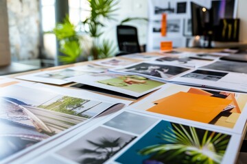 Professional Photography of a brand presentation branded materials such as banners and brochures, Generative AI