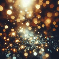 abstract glitter lights background. gold and black. de focused. banner
