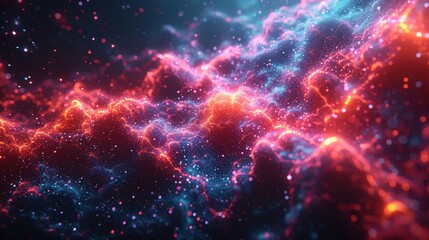 Obraz premium Abstract digital ing of colorful nebula-like formations with vivid electric hues of red, blue, and pink.