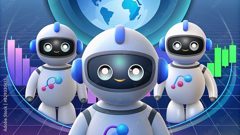 Aufkleber Three robots are standing in front of a globe