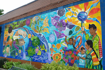 Naklejka premium A community mural depicting the importance of clean water.
