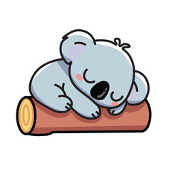 Illustration Vector Graphic Cartoon of a Cute mini koala sleeping on a tree trunk © indrianingsih pakaya