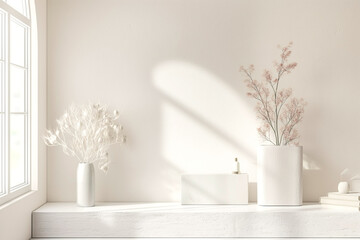 empty showcase for cosmetic product presentation,promotion,circle white podium on light and yellow orange background