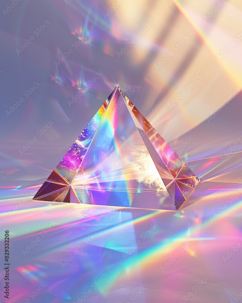 Poster surreal prism refraction effect in dynamic light environment, abstract geometric concept