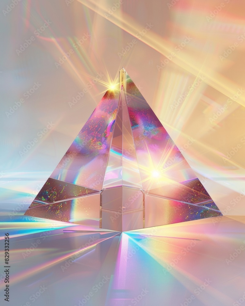 Aufkleber Mesmerizing Iridescent Triangular Prism with Radiant Light Effects in an Abstract Setting