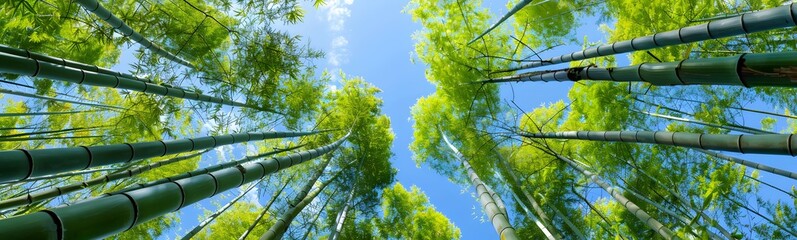 Fototapeta premium Green bamboo stems on blurred background