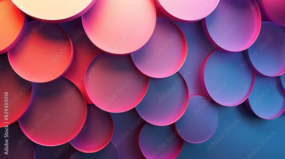 Poster geometry of gradient circles with shadow reflections, neon color background. generative ai.