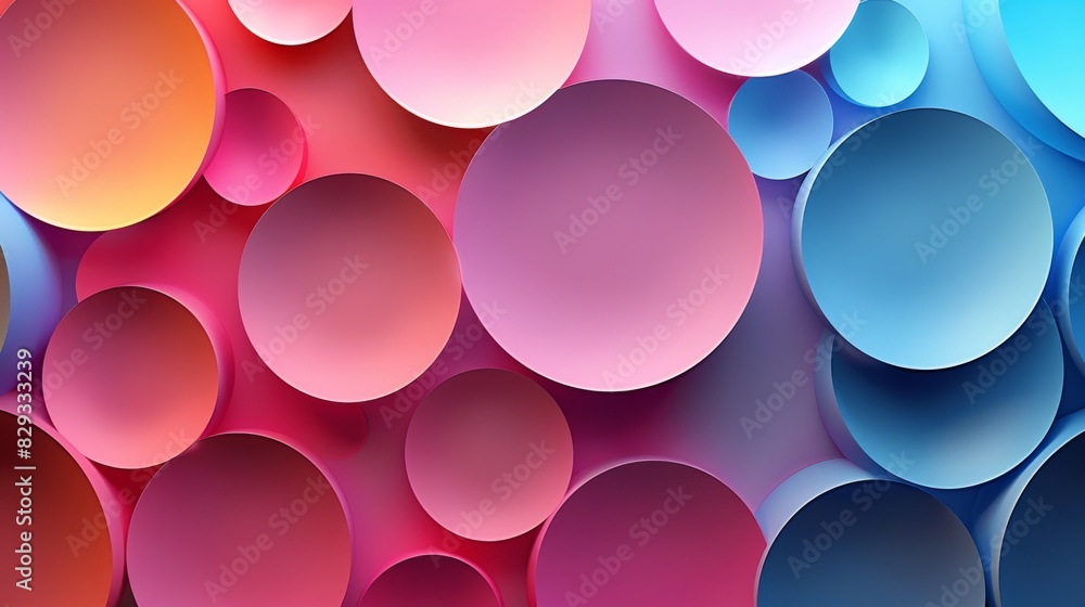 Poster geometry of gradient circles with shadow reflections, neon color background. generative ai.