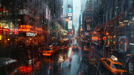 Fototapeta premium A rainy day in a bustling city.