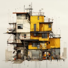 yellow construction of the house