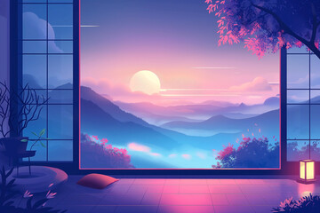 sudoku grid, looking like in a cozy terrace and fireplace , illustration, minimalistic