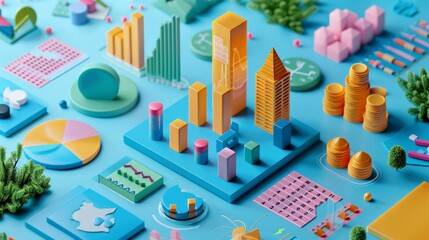 Obraz premium 3D Investment Portfolio: Depict a 3D representation of an investment portfolio.