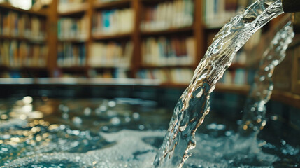 A water conservation poster in a public library.