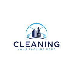 Fototapeta premium Graphic vector illustration Building pressure power cleaning company badge for corporate, residential and urban, emblem. Vector illustration.