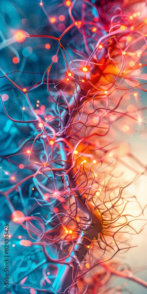 Leinwandbilder Abstract Visualization of AI Technology and Privacy Challenges: A Colorful Depiction of Future Tech with Dynamic Interconnections