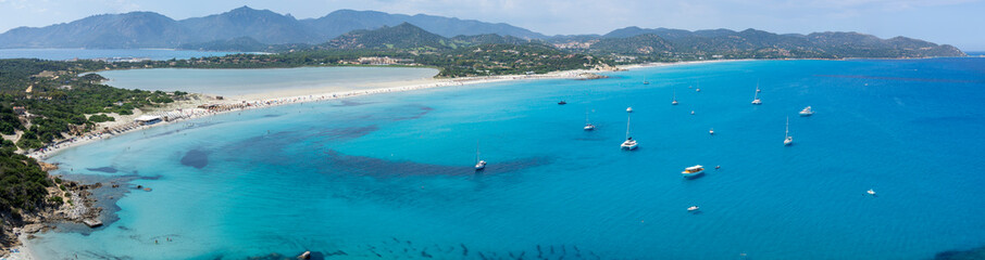 Villasimus, Sardegna. Amazing aerial view of the bay of the beach Porto Giunco, Time Ama, Serr'e...