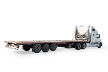 White long distance bonnet truck with a semitrailer isolated