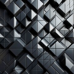 Polished, Semigloss Wall background with tiles. Triangular, tile Wallpaper with 3D, Black blocks. shiny 3D Render
