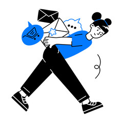 Modern doodle mini illustration of email flood 