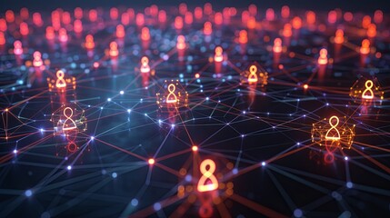Global Connection Technology and Social Network Concept. World Map with Nodes and Links Representing Human Icon Teams, Digital Networking, and International Communication.