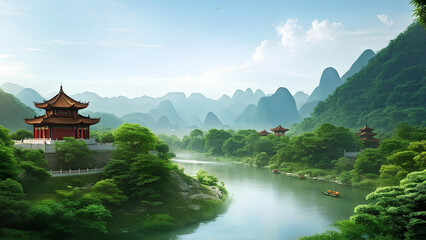 chinese temple in the mountains