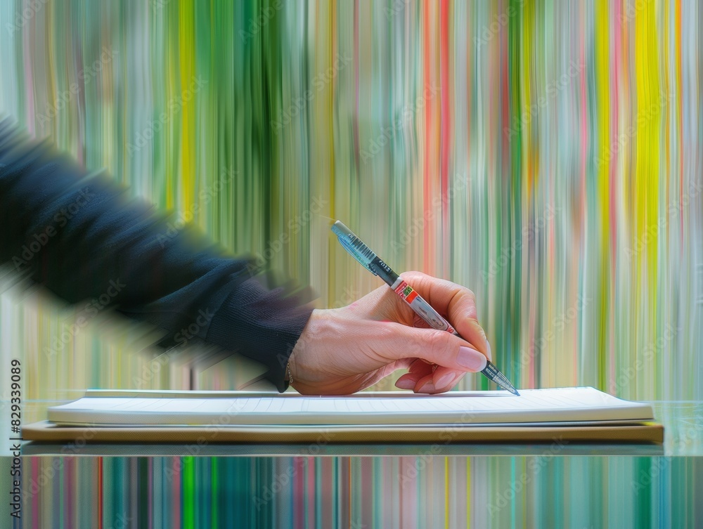 Poster Abstract Art Creation in Vibrant Green Studio: Blurry Hand Sketching During Day Time with Symmetrical Composition and Soft Focus Techniques