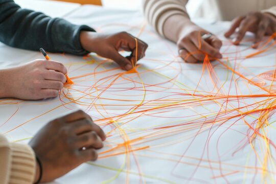 Morning Neurographic Art Therapy: Multiracial Hands Focused on Intuitive Drawing, Capturing Creativity and Healing