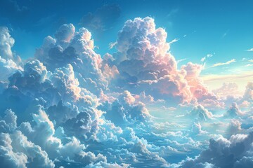 beautiful fluffy clouds in the blue sky