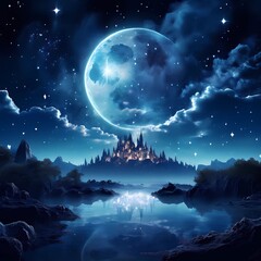 night landscape with moon