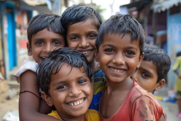 Group of happy Indian kids in Kolkata, West Bengal, India