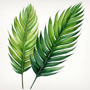 watercolor green palm leaves on white clip art preview