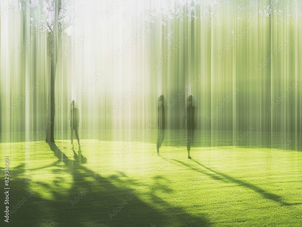 Aufkleber Abstract Image of Two People Applying Insect Repellent in a Lush Garden