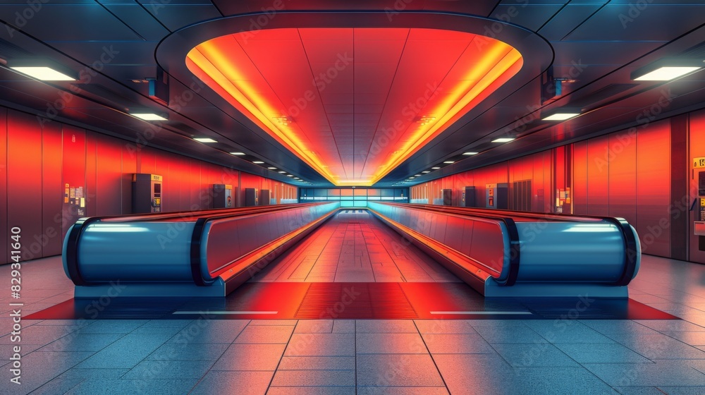 Poster design a vibrant vector image of a luggage carousel and baggage scan area in an airport terminal hal