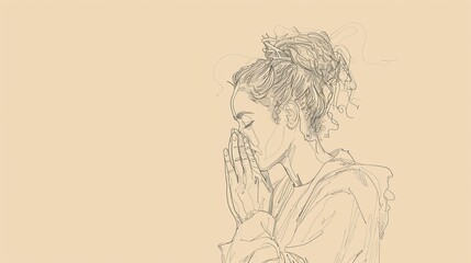 Jesus in Quiet Prayer, Biblical Illustration of Comfort and Peace, Ideal for Inspirational Use