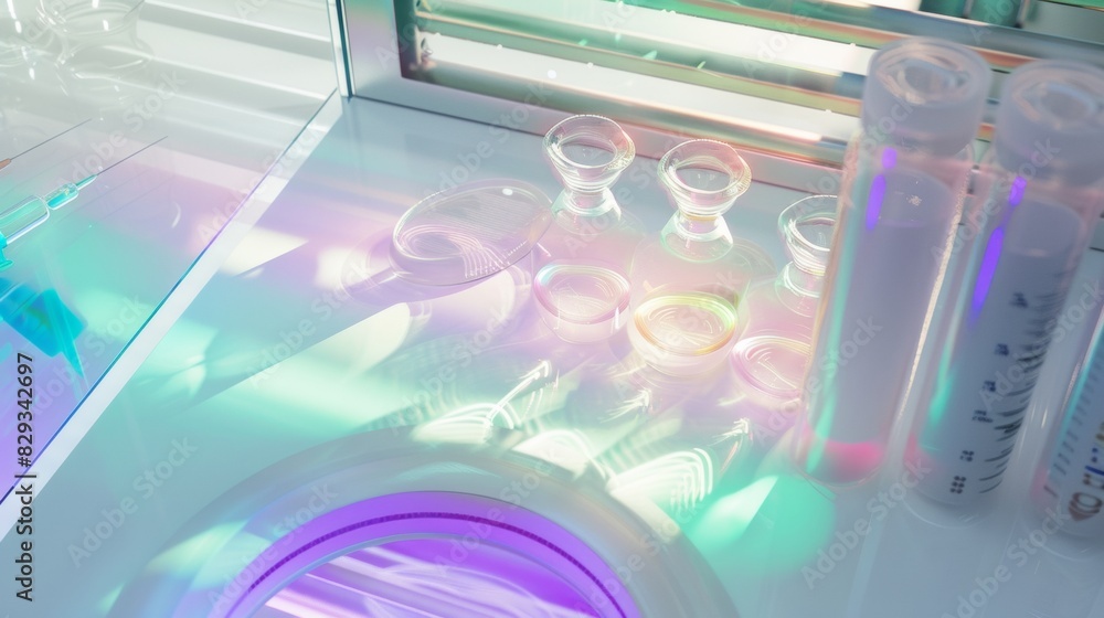 Aufkleber advanced genetic engineering in lab: scientists working on dna editing and gamete creation in steril