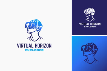 Virtual Horizon Logo: A futuristic design with a digital skyline, symbolizing limitless potential and innovation. Ideal for tech companies, virtual reality firms, or digital enterprises.