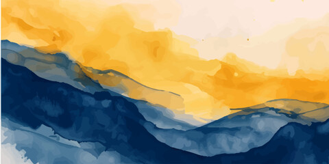 watercolor abstract background, navy blue and mustard yellow colors