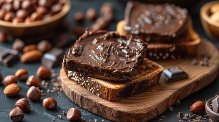A serving of rich chocolate hazelnut spread, perfect for toast.