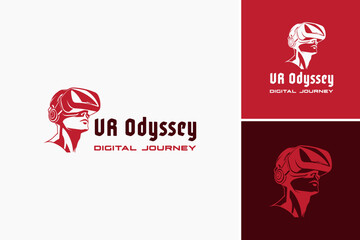 VR Odyssey: Digital Journey Logo: A futuristic design featuring a VR headset and digital elements, symbolizing immersive experiences. Ideal for virtual reality companies, gaming, or tech start up.
