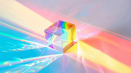 Vibrant Prism on White Background for UV Safety Awareness Month, Highlighting Colorful Light Reflections and the Illusion of Multiple Prisms