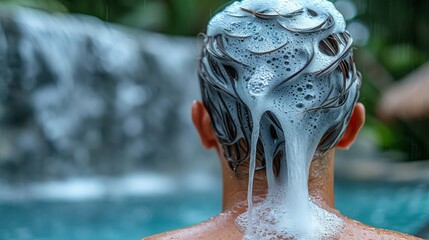 Document the indulgent ritual of self-care with images of a person pampering themselves with a hair shower, each stroke of