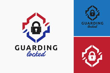 Guarding Locked Logo: A strong design featuring a shield and padlock, symbolizing protection and security. Ideal for security firms, data protection services, or safe manufacturers.
