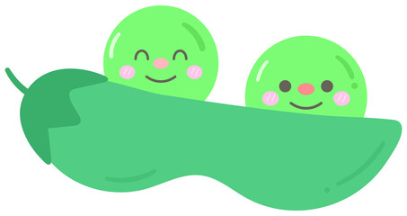 Kid hand drawn cute healthy food vegetables green peas