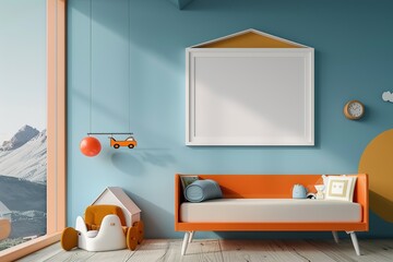 Minimalist Children's Room Interior with White Frame Mockup