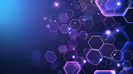Abstract background with hexagon pattern and glowing dots on blue purple color, vector illustration. Digital technology concept for banner design