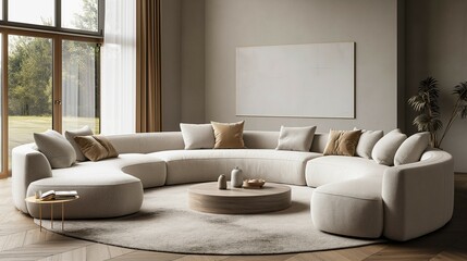Frame mockup, modern living room interior with sofa
